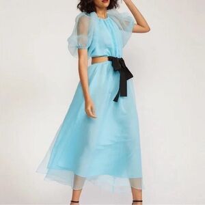 Cynthia Rowley blue dress with puff sleeves and side cutouts size S
